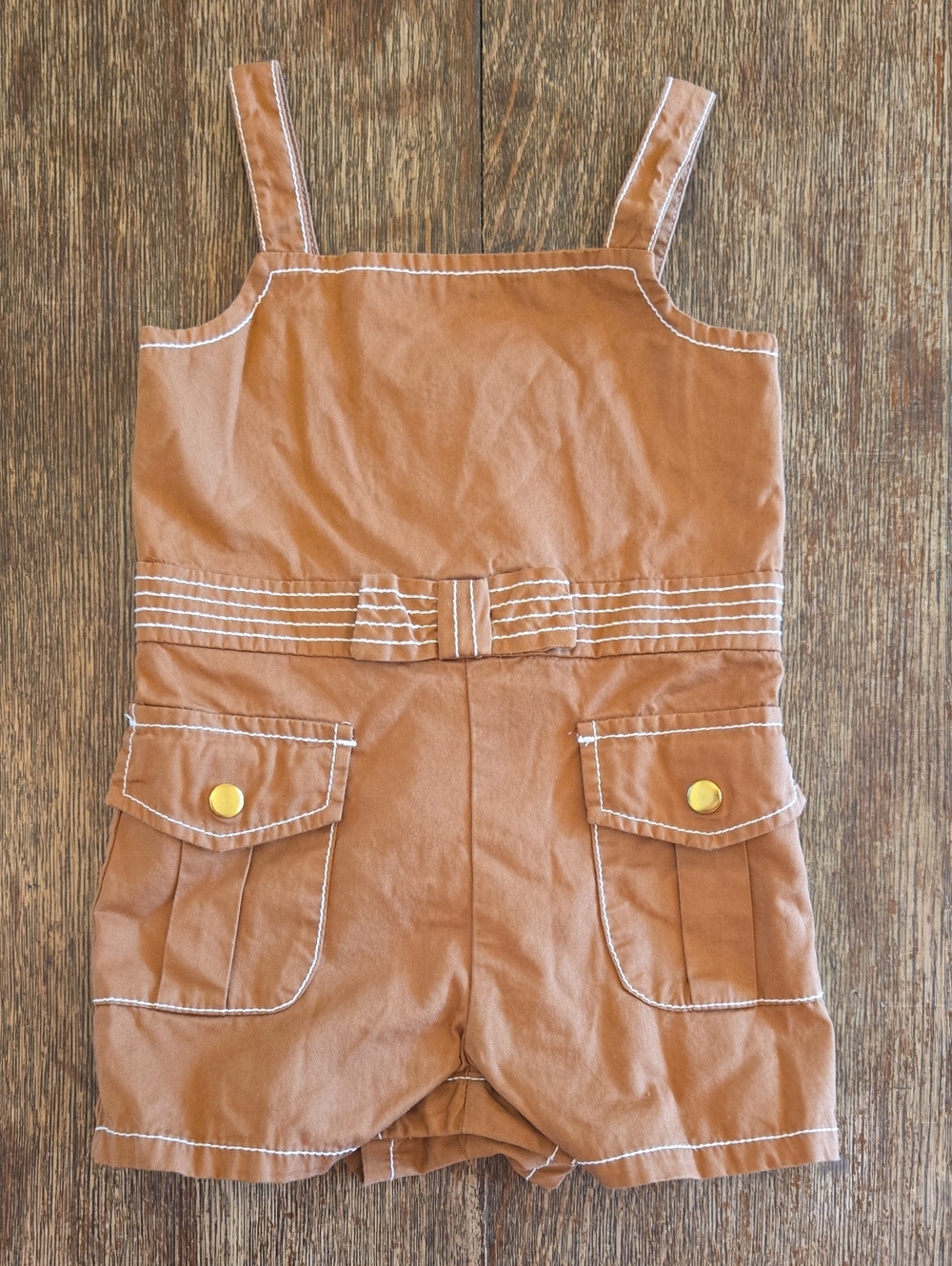 Janie and Jack The Savanna Cotton Romper Brown with White Stitching 12-18 Months